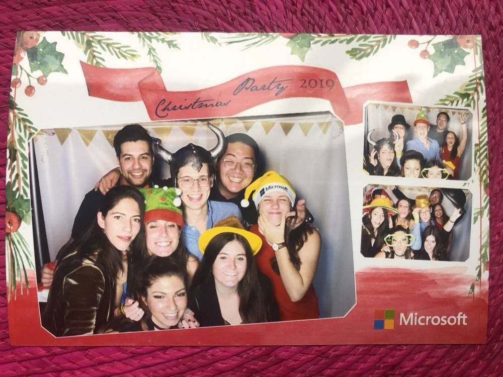 Photo booth print from the Microsoft Christmas party 2019 with Ecem and colleagues